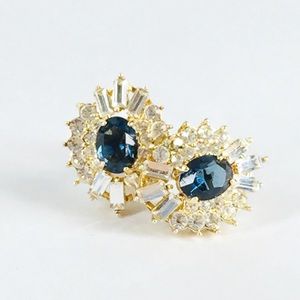 CZ Gold Tone Diamond and Blue Sapphire Earrings